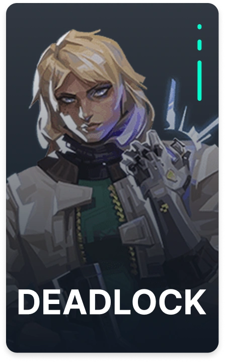Valorant agent Deadlock portrait featuring the defensive specialist with advanced tech equipment.